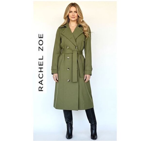 RACHEL ZOE - Olive green maxi hooded trench coat - Picture 1 of 14